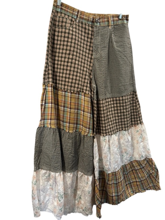 POL Pants - POL Patchwork Wide-Leg pants in Brown, Cream, Green